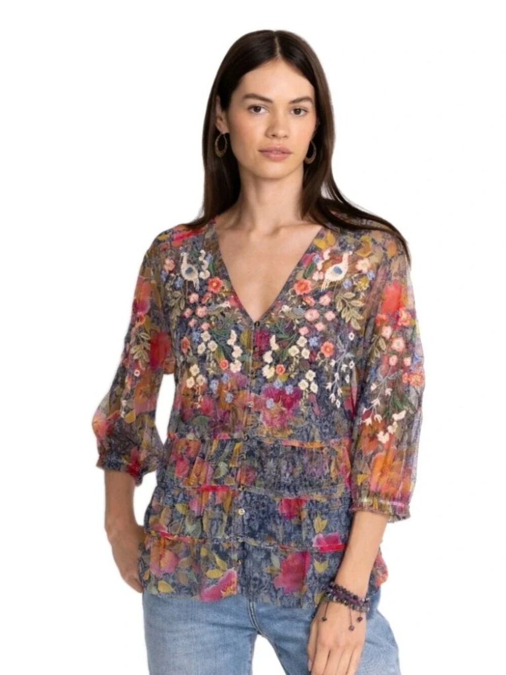 Biya Johnny Was Locust Mesh Top Sm. Embroidered $248 Boho Chic Bohemian Hippie